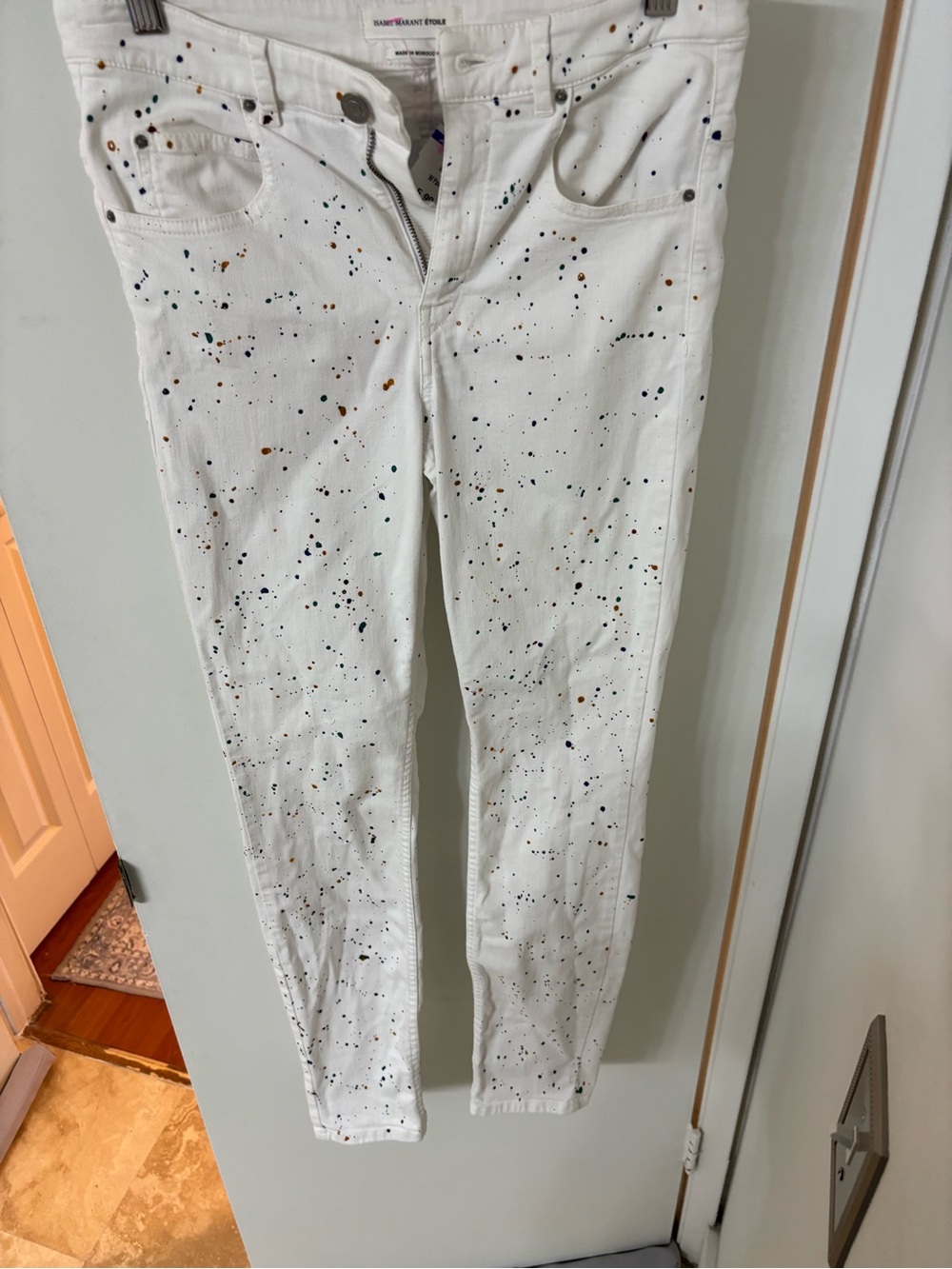 Isabel Marant Étoile White Jeans with Multicolor Paint Dots